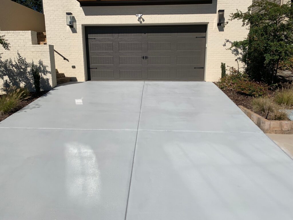 Freshly poured concrete driveway surface